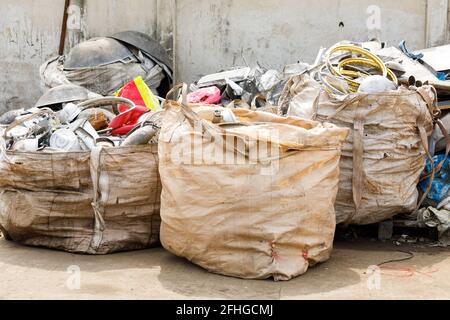 Big bag contain recycle scrap in junkjard, heavy duty and durable use in recycle shop Stock Photo