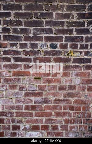 Distressed, Weathered brick wall made from reclaimed bricks. Red brick wall Stock Photo