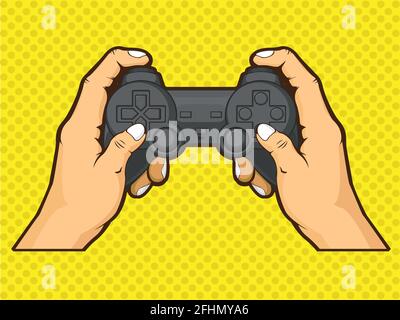 Hand Holding Console Game Controller Playing Symbol Cartoon Drawing Stock Vector
