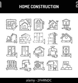Home construction line icons set. Isolated vector element. Outline pictograms for web page, mobile app, promo. Editable stroke. Stock Vector
