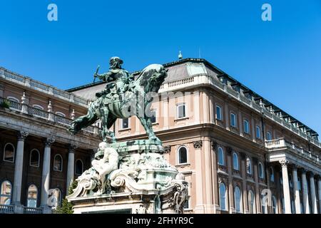 Budapest, Hungary - August 11, 2019: Equestrian statue of Savoyai Eugen in Buda Castle Stock Photo
