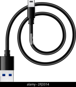 Composition with realistic image of usb 3.0 charging cable for mobile devices vector illustration Stock Vector