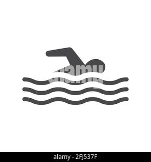 Man swimming black vector icon. Pool or beach symbol. Stock Vector