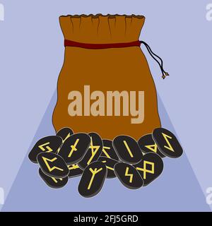 Magic and esotericism. The runes are in the bag. Runes for divination. vector Stock Vector