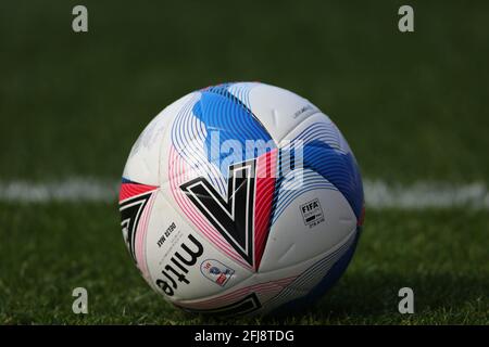 MIDDLESBROUGH, UK. APRIL 24TH A general view of a mitre match ball during the Sky Bet Championship match between Middlesbrough and Sheffield Wednesday at the Riverside Stadium, Middlesbrough on Saturday 24th April 2021. (Credit: Mark Fletcher | MI News) Credit: MI News & Sport /Alamy Live News Stock Photo