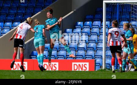 Chesterfield, UK. 25th Apr, 2021. During the FA Womens Championship game between Sheffield United and Liverpool at Technique Stadium in Chesterfield, England Credit: SPP Sport Press Photo. /Alamy Live News Stock Photo