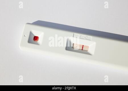 Abingdon Health AbC-19™ RAPID NEUTRALISING ANTIBODY TEST; blood test to detect antibodies to Covid 19 virus coronavirus 2 (SARS-CoV- 2). The test is showing a negative result despite the blood coming from somebody who had received the Oxford Astrazeneca astra zeneca vaccine a month earlier and who should (presumably) be showing that they have created antibodies to the virus. UK (123) Stock Photo