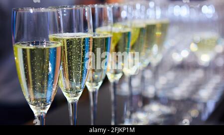 Row of glasses of wine. A restaurant. Buffet Stock Photo