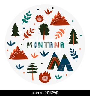 USA collection. Vector illustration of Montana theme. State Symbols Stock Vector