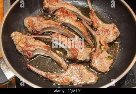 lamb racks in a pan Stock Photo