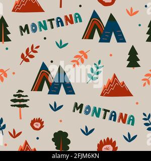 USA collection. Vector illustration of Montana theme. State Symbols Stock Vector