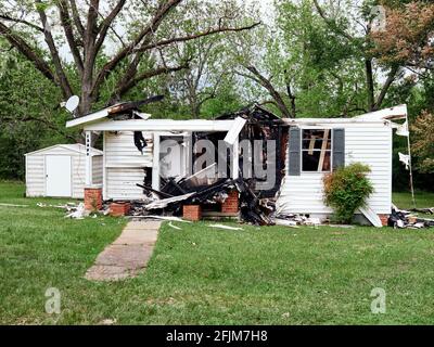 Burned out house the victim of a house fire with extensive damage in Montgomery Alabama, USA. Stock Photo
