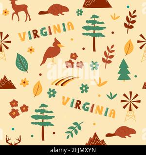 USA collection. Vector illustration of Virginia theme. State Symbols Stock Vector