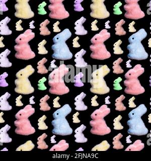 seamless pattern of colored bunnies isolated on a black background. High quality photo Stock Photo