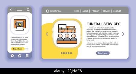 Funeral services web banner and mobile app kit. Outline vector illustration. Stock Vector