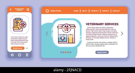 Veterinary clinic services web banner and mobile app kit. Outline vector illustration. Stock Vector
