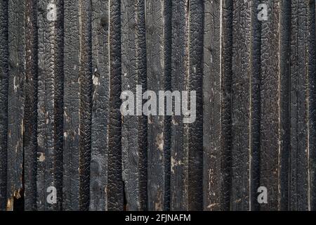 Black wooden texture background of burned wood. Wood texture after fire Stock Photo