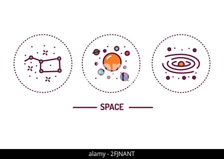 Space color line icons set. Pictograms for web page, mobile app, promo. Stock Vector