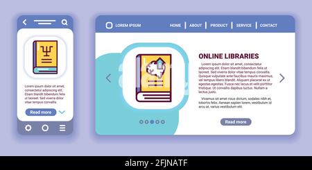 Online libraries web banner and mobile app kit. Outline vector illustration. Stock Vector