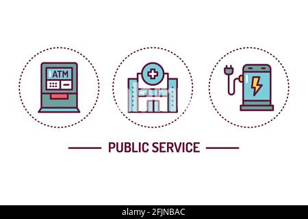 Public services color line icons concept. Isolated vector element. Outline pictograms for web page, mobile app, promo. Stock Vector