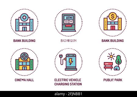 Public services color line icons set. Isolated vector element. Outline pictograms for web page, mobile app, promo. Stock Vector