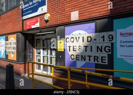 Exterior view of a Covid-19 testing centre for people with no symptons. Stock Photo