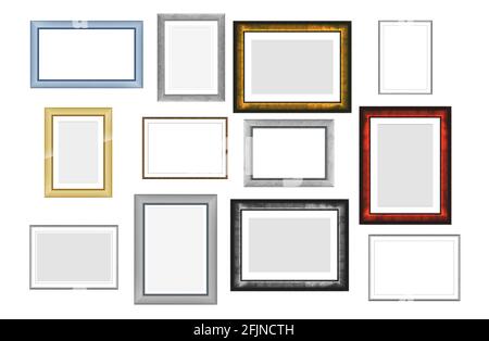 Set of vintage wooden frames for pictures or photos, frames for a mirror isolated on white background Stock Photo