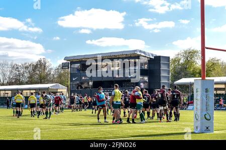 London, UK. 25th Apr, 2021. The end of the Greene King IPA Championship match between Saracens and Ealing Trailfinders at the Stonex Stadium, London, England on 25 April 2021. Photo by Phil Hutchinson. Editorial use only, license required for commercial use. No use in betting, games or a single club/league/player publications. Credit: UK Sports Pics Ltd/Alamy Live News Stock Photo