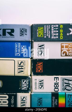Pile of VHS video cassettes Stock Photo