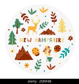 USA collection. Vector illustration of New Hampshire theme. State Symbols Stock Vector