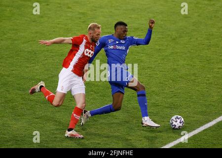 Standard's Joao Klauss De Mello and Genk's Jhon Lucumi Bonilla fight for the ball during the 'Croky Cup' Belgian cup final between KRC Genk and Standa Stock Photo