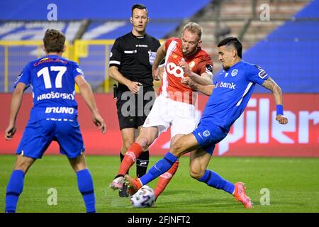 Standard's Joao Klauss De Mello and Genk's Daniel Munoz fight for the ball during the 'Croky Cup' Belgian cup final between KRC Genk and Standard de L Stock Photo