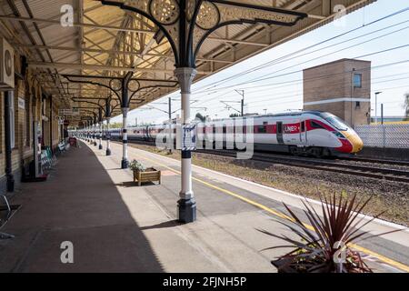 Retford station a Grade II listed building in Nottinghamshire, England situated on the East Coast Mainline which connects Edinburgh to London. Stock Photo