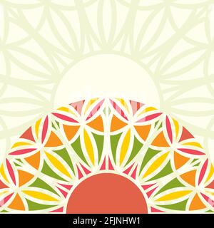 Vector square background with a piece of colored ethnic solar mandala Stock Vector