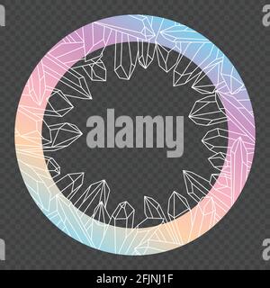 Pastel round frame with white outlines of healing crystals Stock Vector