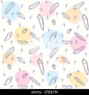 Seamless pattern vector magic colored healing crystals. Line art, watercolors. Stock Vector