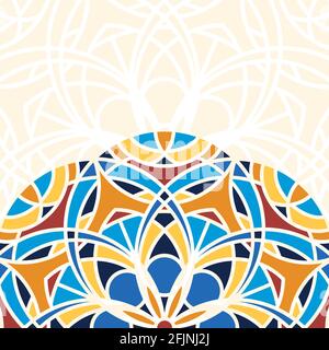 Vector square background with a piece of colored ethnic mandala Stock Vector