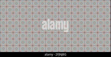 Geometric wallpaper ethnic square Moroccan tiles with a pattern in orange, emerald and gray colors Stock Vector