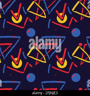 Seamless pattern and Trendy abstract eighties aesthetic creative minimalist artistic hand drawn composition ideal for wall decoration, as postcard or Stock Photo