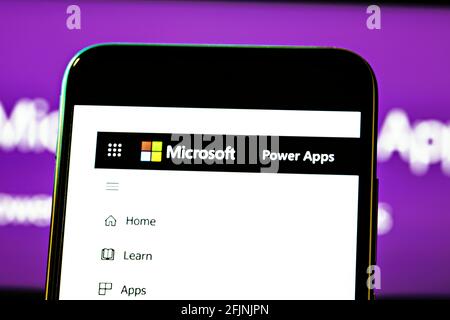 Editorial photo on Microsoft Power Apps  theme.  Illustrative photo for news about The Microsoft Power Apps - a low-code development platform Stock Photo