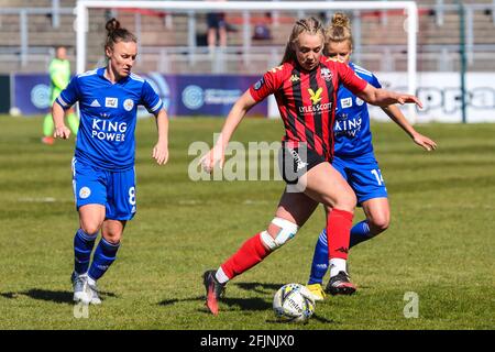 Lewes, UK. 01st Dec, 2019. Leicester player pressure the ball during the FA Womens Championship game between Lewes FC and Leicester City at The Dripping Pan in Lewes. Credit: SPP Sport Press Photo. /Alamy Live News Stock Photo