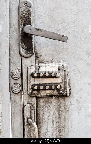 old digital combination lock on an iron door close up Stock Photo