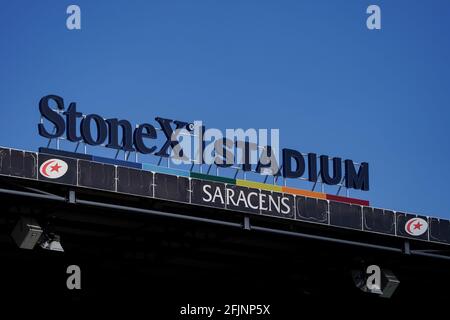 London, UK. 25th Apr, 2021. Ground View of the StoneX Stadium in London, United Kingdom on 4/25/2021. (Photo by Richard Washbrooke/News Images/Sipa USA) Credit: Sipa USA/Alamy Live News Stock Photo