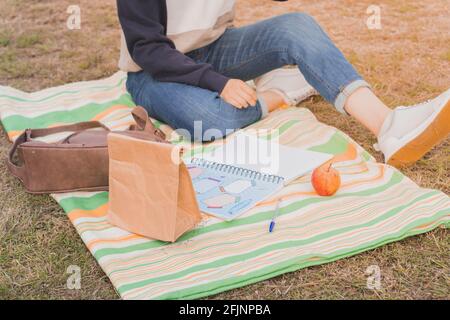 Space for a young university student to study for the exam she must take at the university. Stock Photo