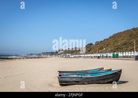 Rowing Boats on the beach, Bournemouth Seafront Stock Photo