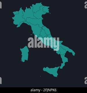 Italy highly detailed map on dark blue background. Cyan blue, cream white background. Digital Backgrounds and Wallpapers Stock Vector