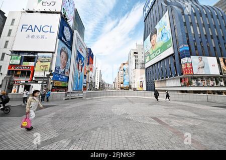 Almost no pedestrians are seen walking in Dotonbori shopping quarters in Osaka, Japan on Sunday, April 25, 2021. Tokyo, Osaka, Kyoto and Hyogo prefectures entered a new state of emergency for COVID-19 on April 25 through May 11.     Photo by Keizo Mori/UPI Stock Photo