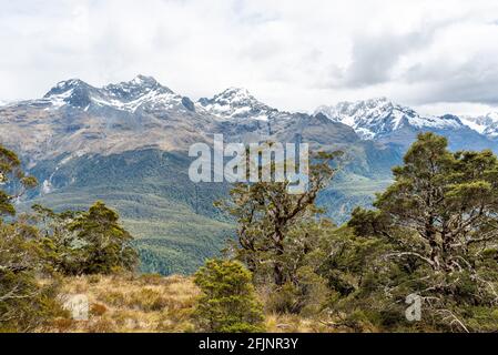 Majestic mountain landscape from famous Routeburn track, Fiordland National Park, South Island of New Zealand Stock Photo
