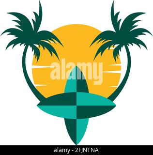 surfing island logo icon vector vector concept graphic design Stock Vector