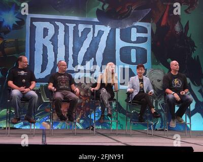 BlizzCon 2015 - The Future of StarCraft II Panel - Tim Morten, Jason Huck, Valerie Chu, David Kim and Matt Morris Stock Photo